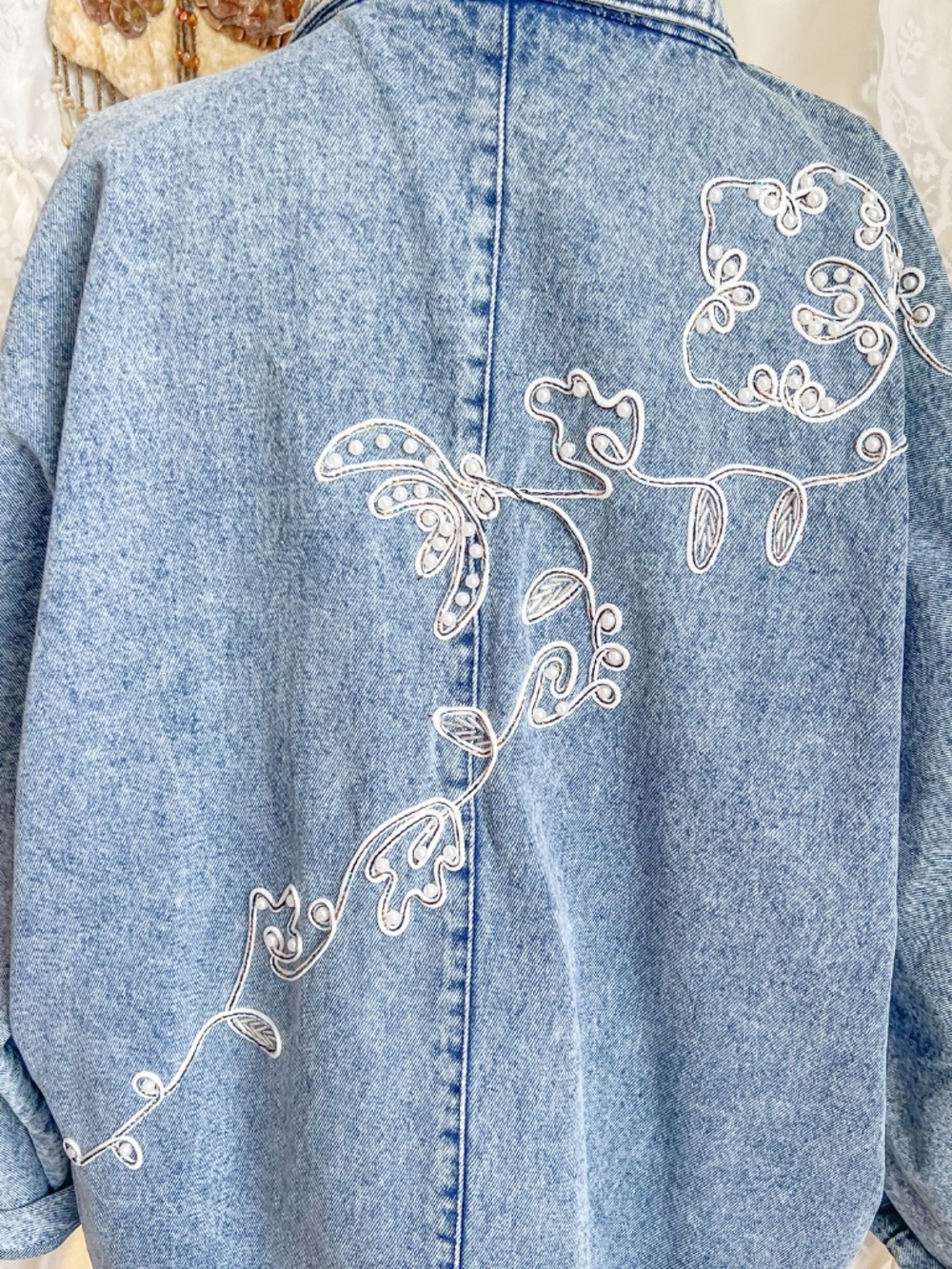 Vintage Jensen Embroidered Acid Wash Denim Jacket - Picture 9 of 10